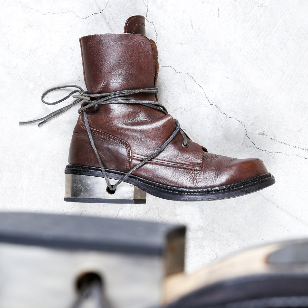 Dirk Bikkembergs Brown Metal Lace Through Heel Boots Size 41