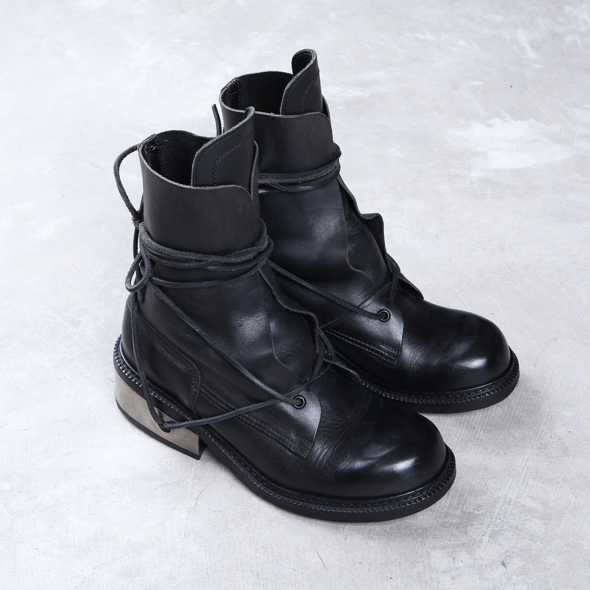 Dirk Bikkembergs Black Metal Lace Through Heel Leather Boots