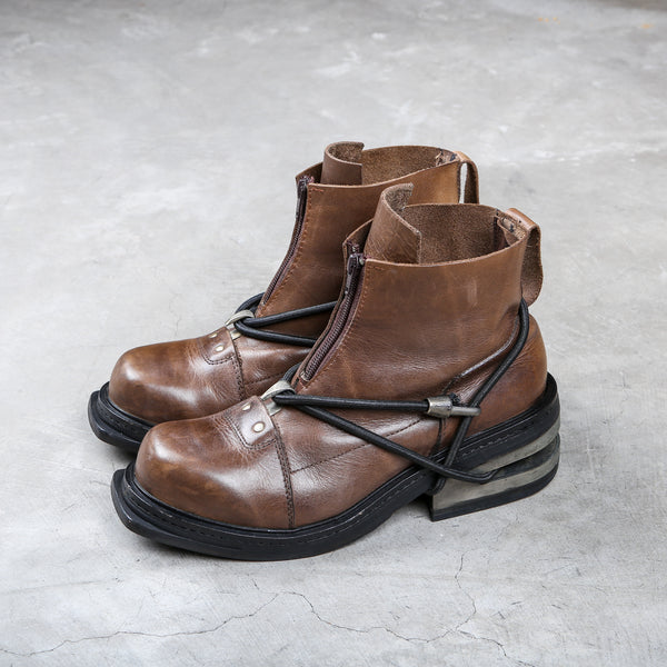 Dirk Bikkembergs Brown Metal Mountaineering Boots Zipper akaibu