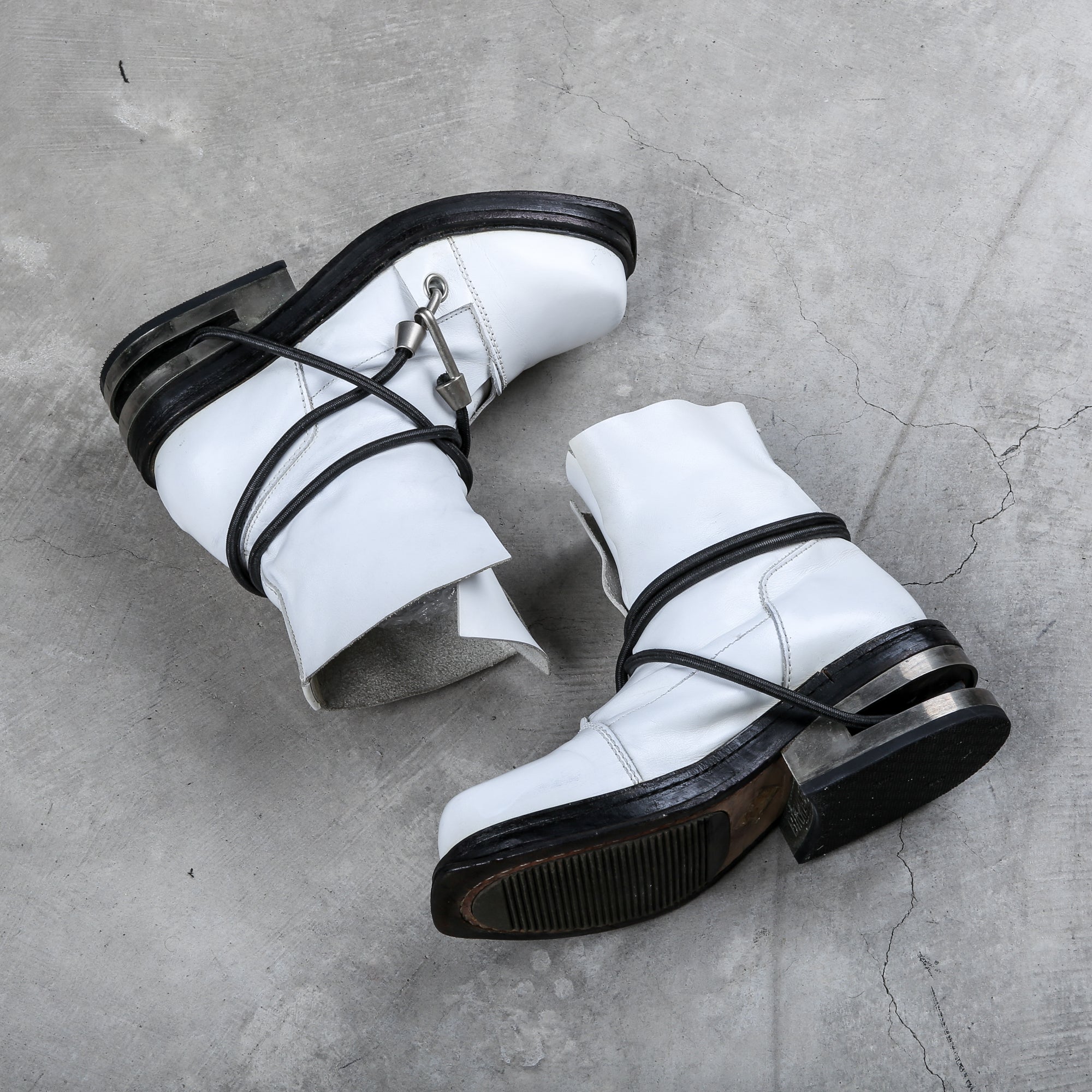 Dirk Bikkembergs White Steel Cut Heel Bungee Boots Size 41