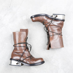 Dirk Bikkembergs Brown Metal Lace Through Heel Boots Size 40