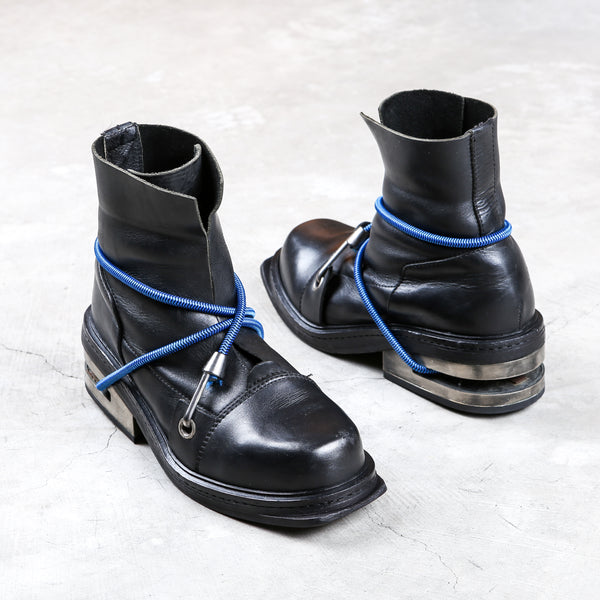Dirk Bikkembergs Black Bungee Boots 1996 Steel Cut Heel Size