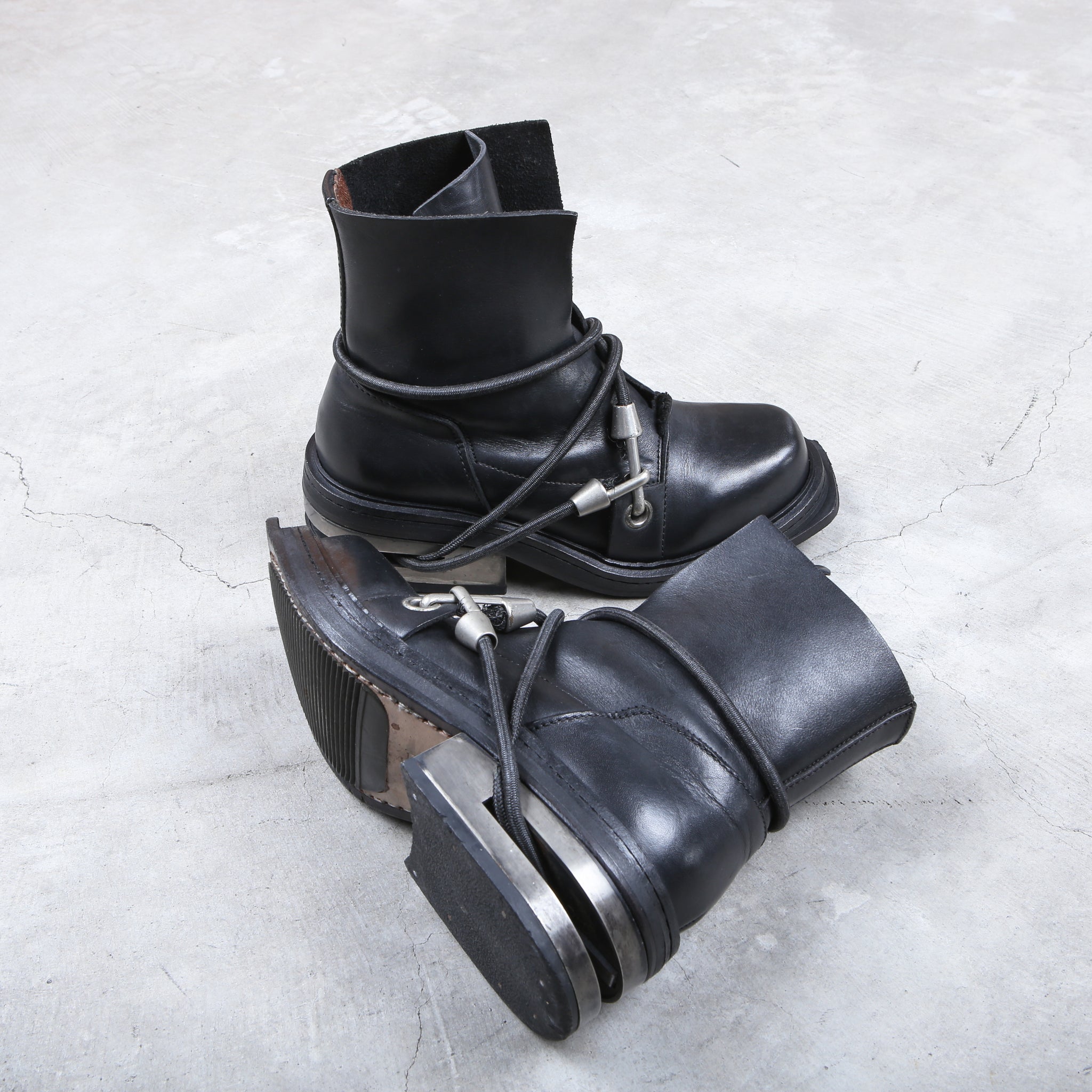 Dirk Bikkembergs Black Bungee Boots 1996  Steel Cut Size 38