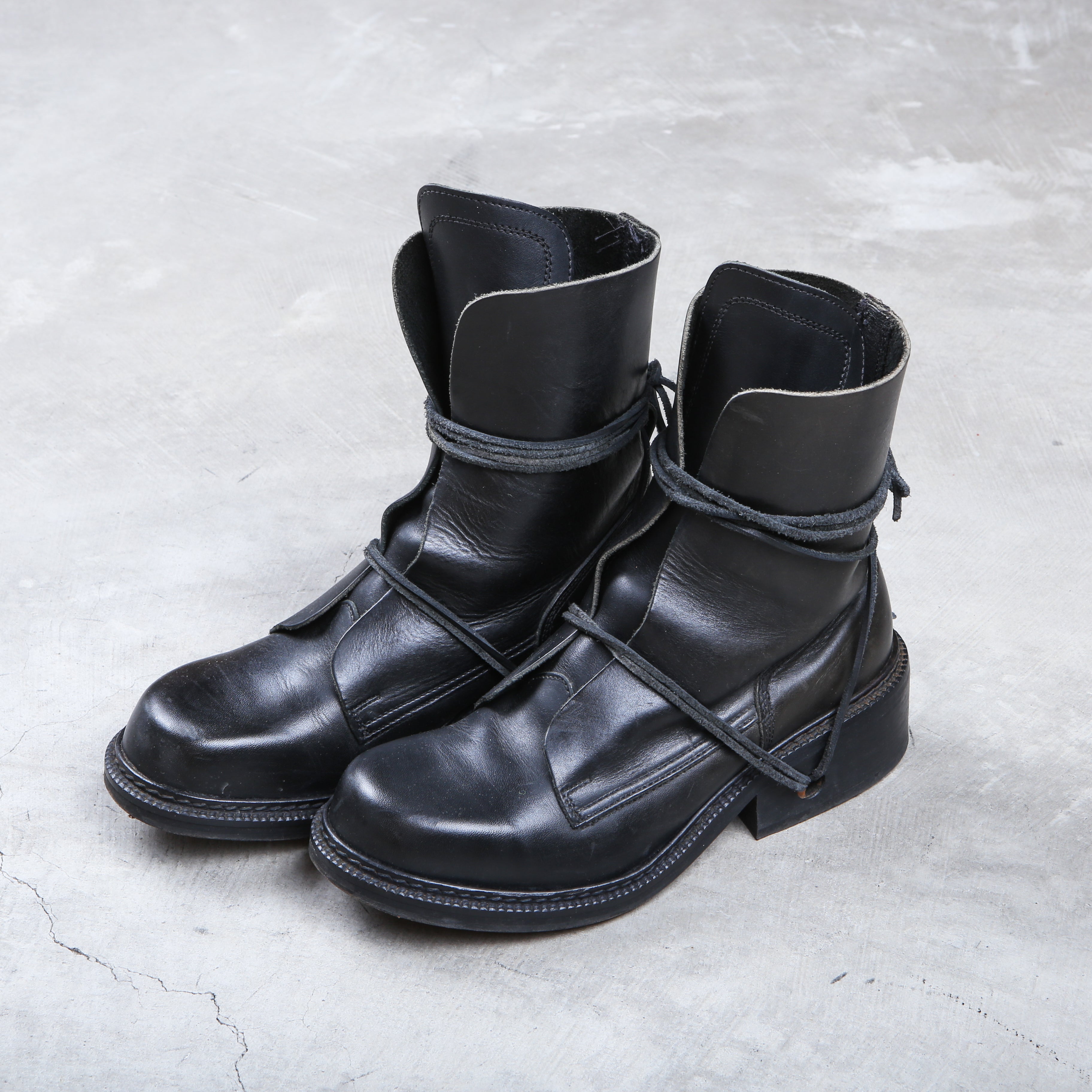 yyy　DIRK BIKKEMBERGS ブーツ 41 ブラック Dirk Bikkembergs Black Lace through Heel Woden Stacked Boots Size