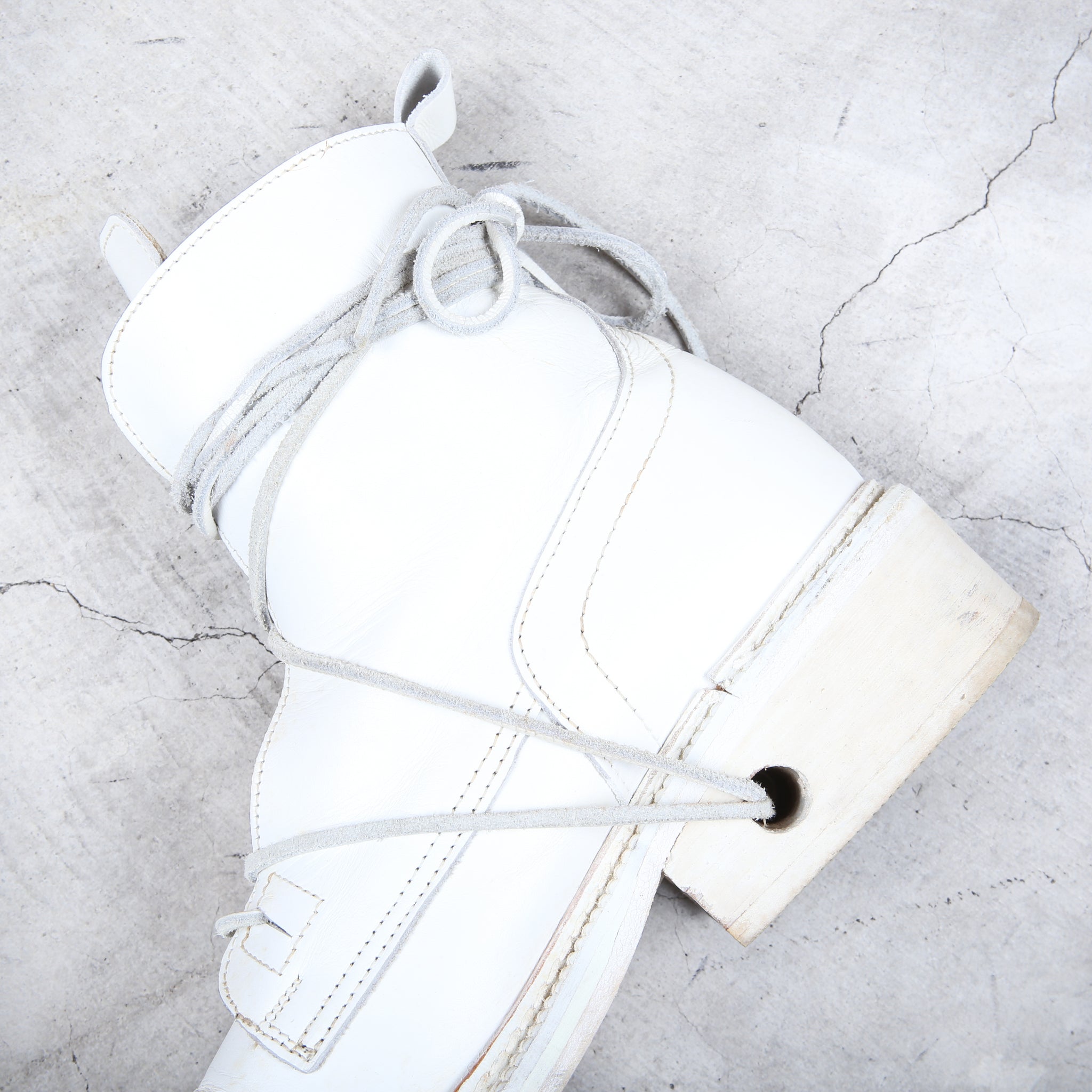 Dirk Bikkembergs White Lace through Heel Woden Stacked boot Size 42