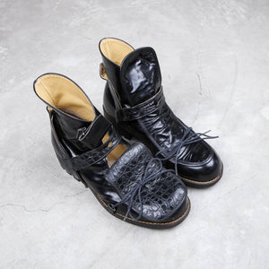 20471120 Black Boots Reptilian Leather Wrapped AW/97