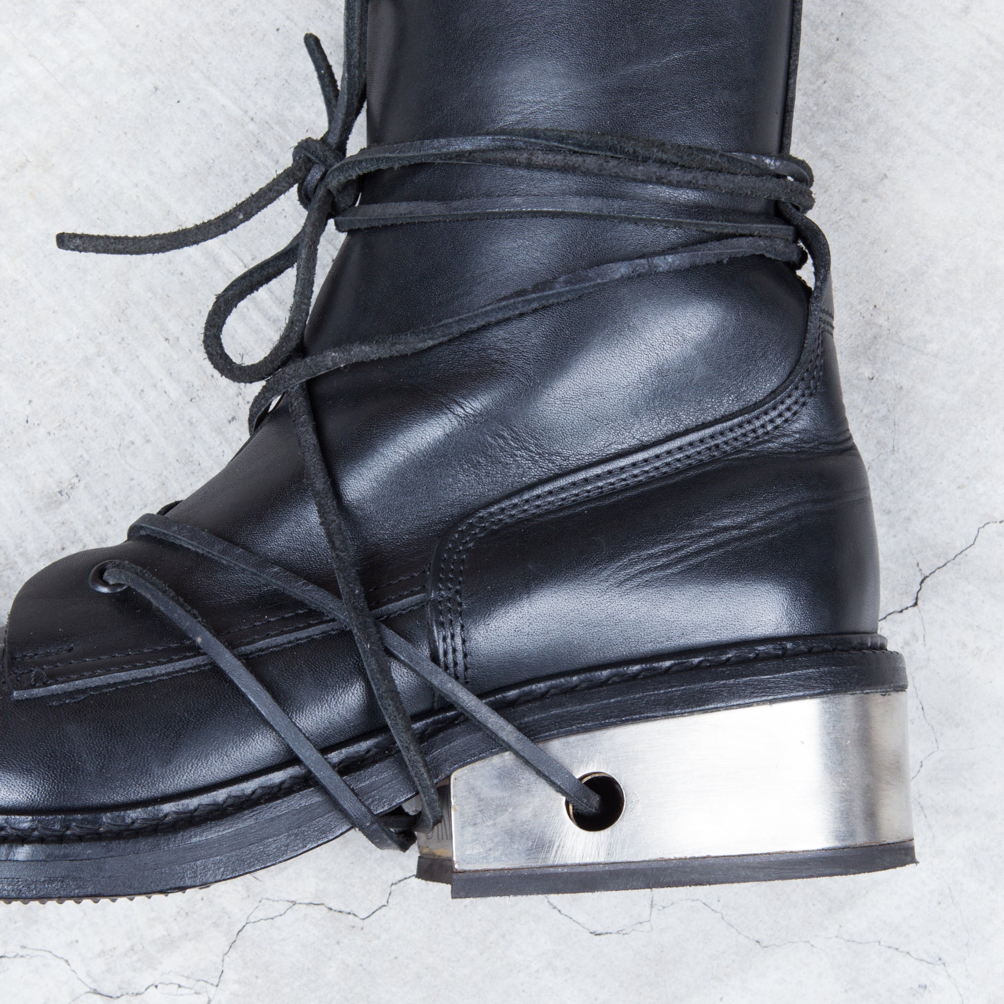 Dirk Bikkembergs Black Metal Lace Through Heel Boots –