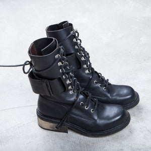 Dirk Bikkembergs Black Metal Lace Through Heel Boots With Buckle