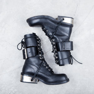 Dirk Bikkembergs Black Metal Lace Through Heel Boots With Buckle