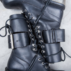 Dirk Bikkembergs Black Metal Lace Through Heel Boots With Buckle