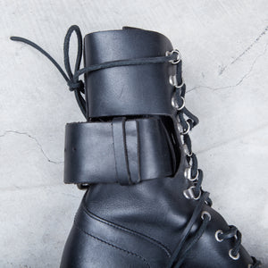 Dirk Bikkembergs Black Metal Lace Through Heel Boots With Buckle