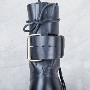 Dirk Bikkembergs Black Metal Lace Through Heel Boots With Buckle