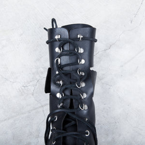 Dirk Bikkembergs Black Metal Lace Through Heel Boots With Buckle