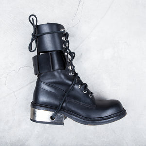 Dirk Bikkembergs Black Metal Lace Through Heel Boots With Buckle