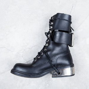 Dirk Bikkembergs Black Metal Lace Through Heel Boots With Buckle