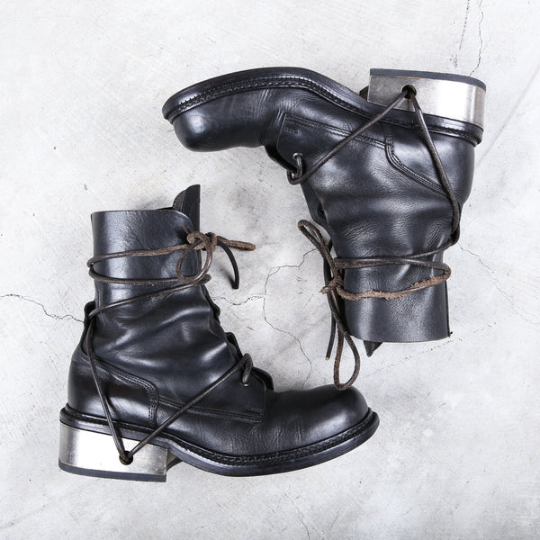 Dirk Bikkembergs Boots Metal Lace Through Heel in Black – akaibu.co